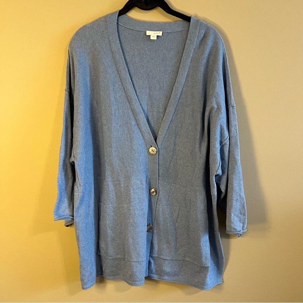 ✨ Pure Jill Women’s Blue Cotton Cashmere Blend Cardigan Sweater Small‎